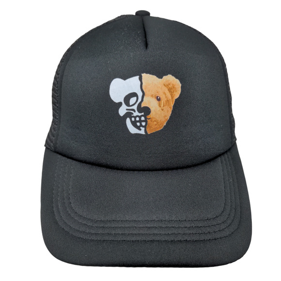 Unbranded Men's Snapback Mesh Back Hat Black Adjustable Skull Bear Graphic Logo - Picture 1 of 10